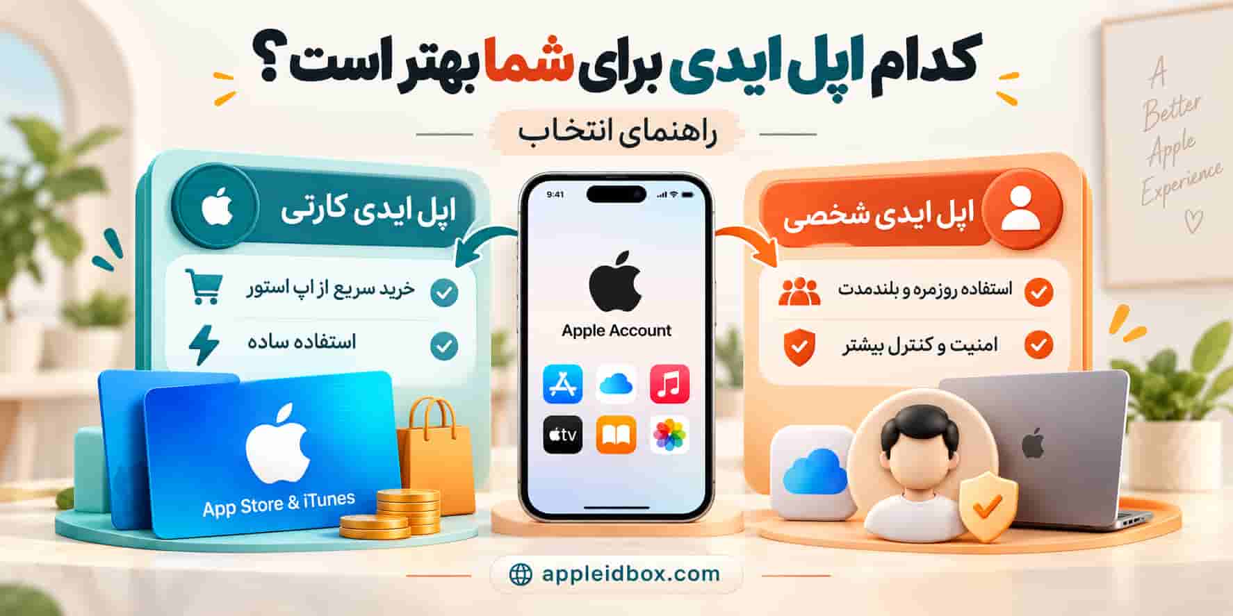 انتخاب بین اپل ایدی کارتی و شخصی به نوع استفاده شما بستگی دارد؛ یکی برای سرعت و شروع ساده مناسب‌تر است و دیگری برای امنیت و استفاده بلندمدت.