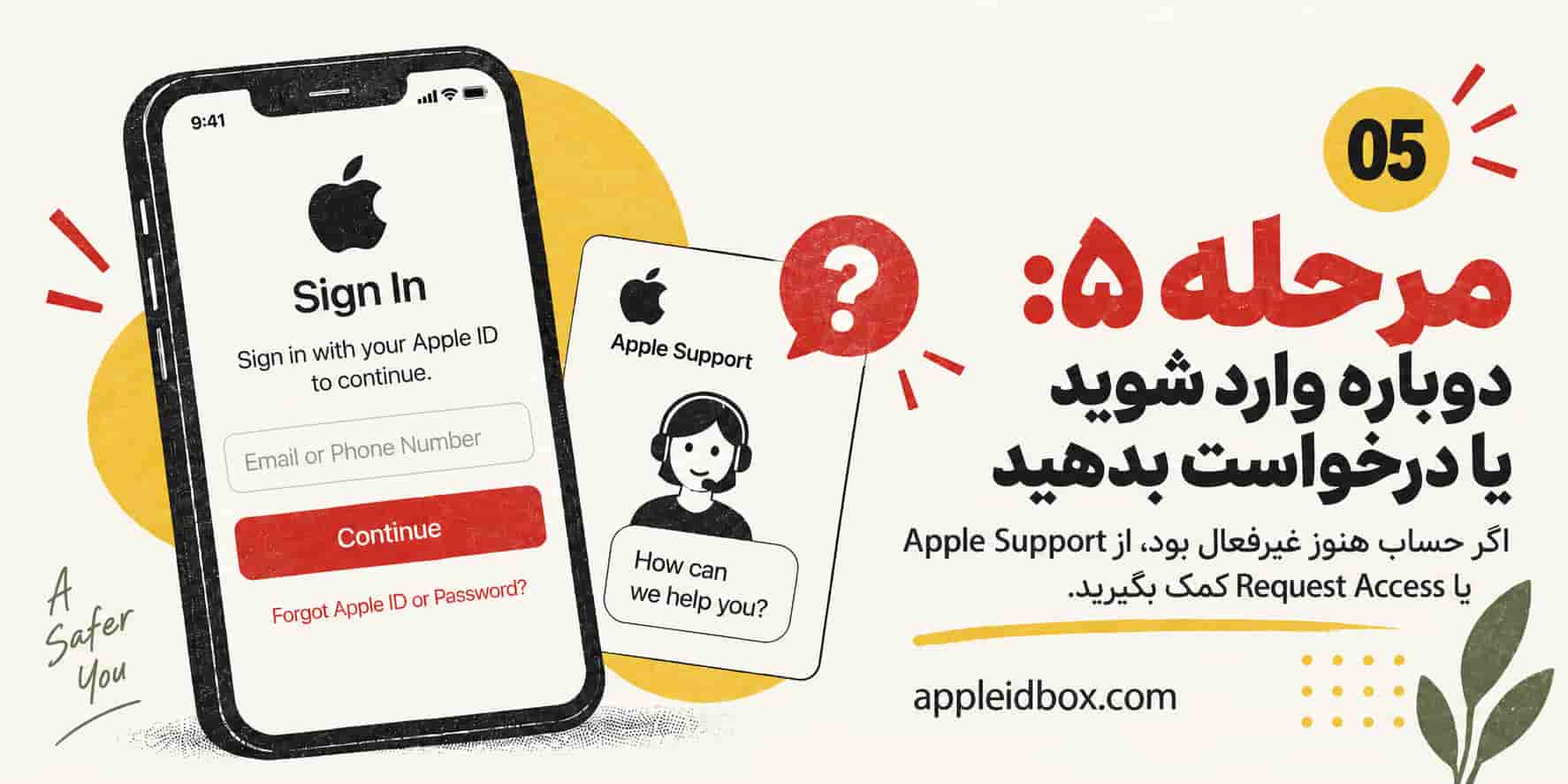 پس از Reset Password و تأیید هویت، دوباره وارد Apple Account شوید یا در صورت نمایش گزینه Request Access درخواست بازگرداندن دسترسی را ارسال کنید.
